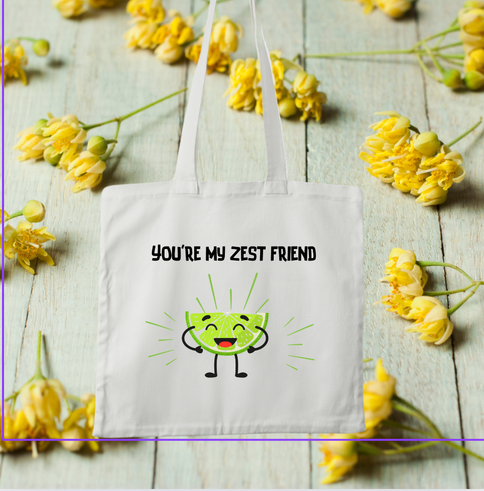 Bring a burst of citrus-y joy to your shopping trips with the "You're My Zest Friend" Market Tote Bag!